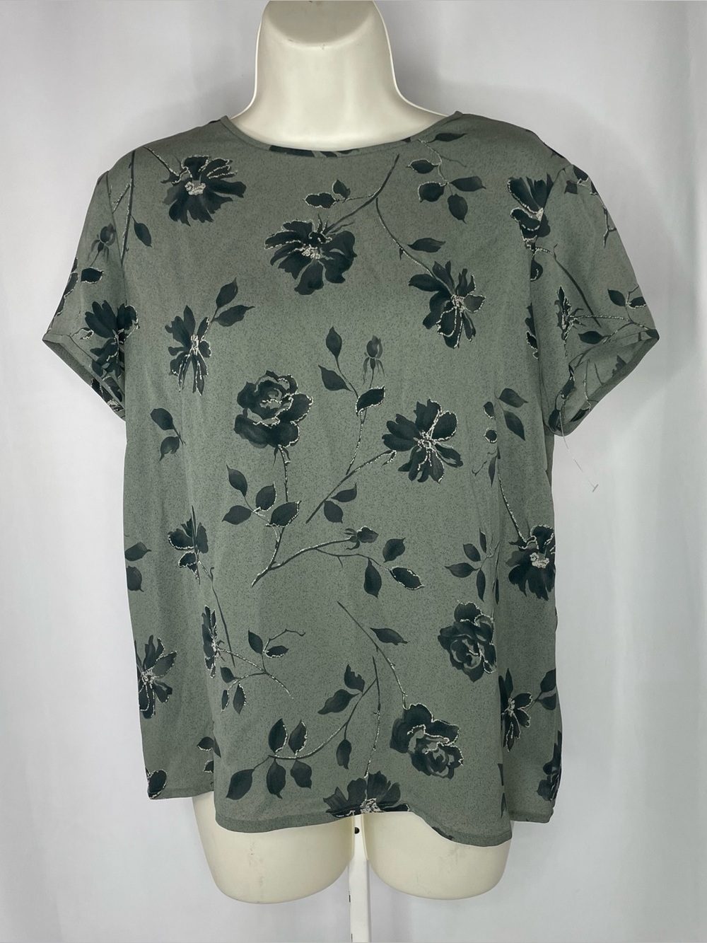 Vintage Jones New York 100% Silk Floral Blouse 8 Green new fall runway
